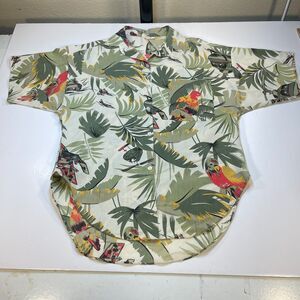 VINTAGE Womens Military Army Tanks Jets Planes Helicopters Hawaiian Shirt Sz L